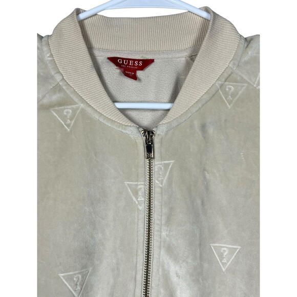 Guess Jeans Women’s Beige Question Logo Zip Front Velour Hoodie Beige M - Picture 4 of 14